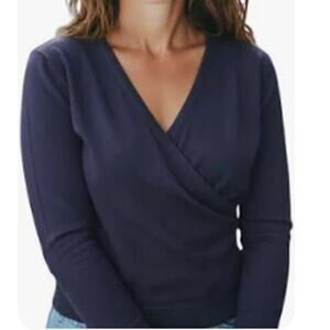 Chaser Navy Blue Faux Wrap Pullover Sweater Size XS X-Small